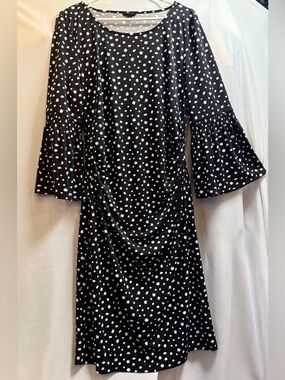 Talbots Black & White Polka Dot 3/4 Bell Sleeve Dress